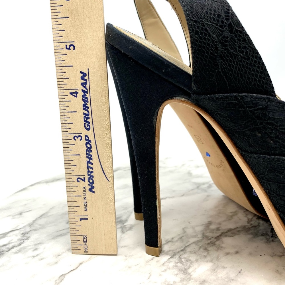 David Tutera Sweetie Black Lace And Satin Peep Toe Slingback 7 Cocktail Evening - Picture 14 of 16
